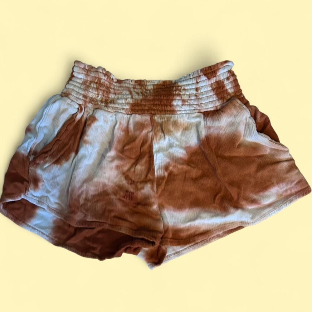 cow print longhorn burnt orange tie-dye shorts